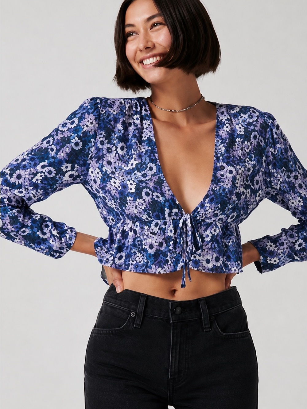 Aritzia Sunday Best NWT New Cropped Blouse in Pure Indigo Lavender Purple Sz L